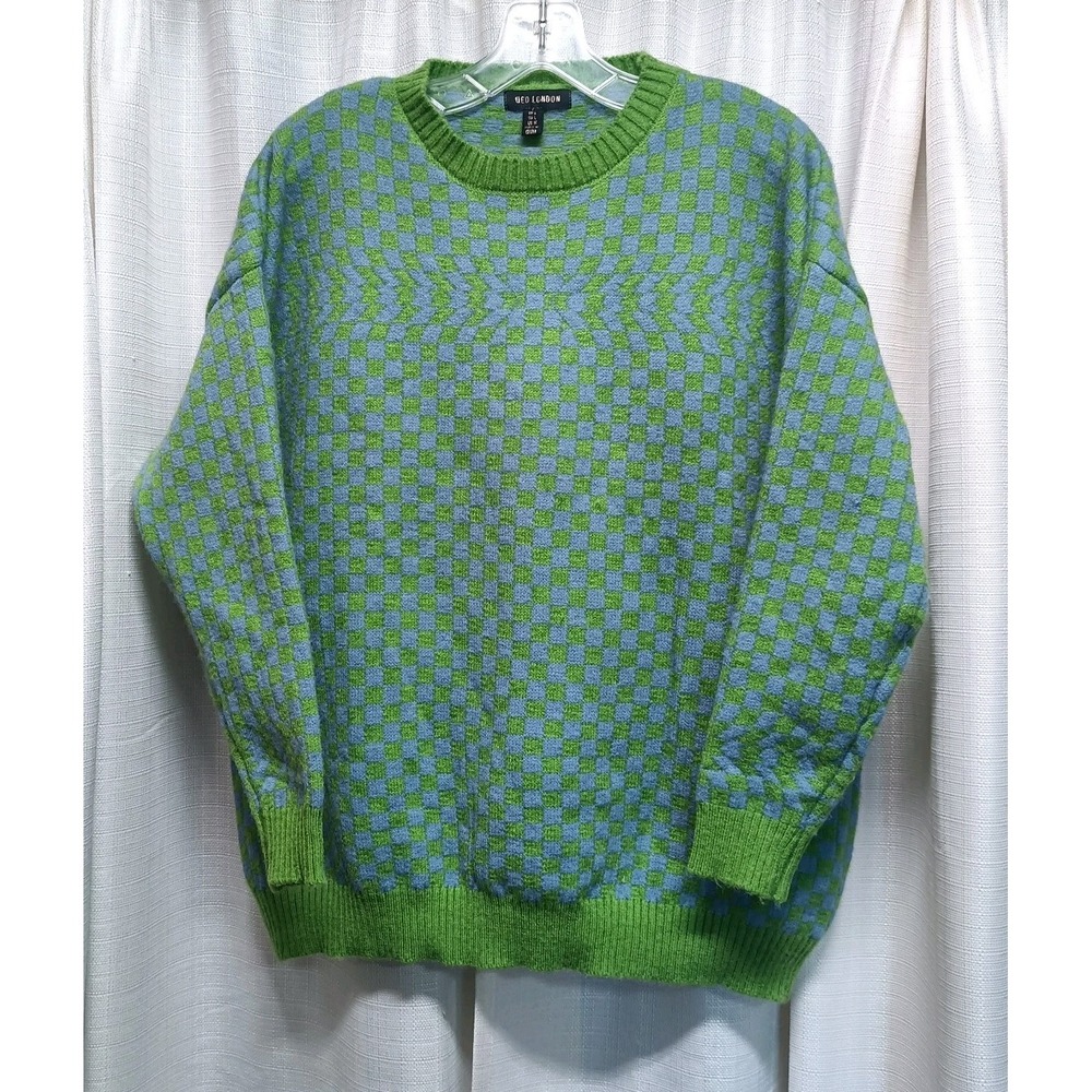 Qed London Women's Size M Blue Green Check‎ Sweater Abstract